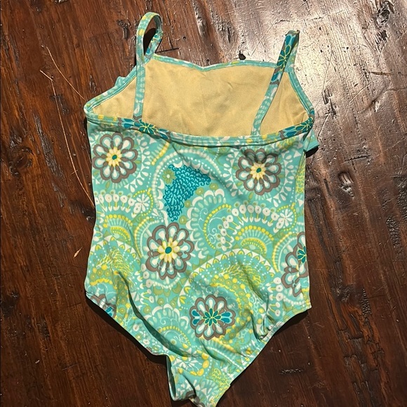 LANDS END SWIMSUIT BATHING SUIT SUMMER FLORAL GREEN BEACH POOL SIZE 5 - Picture 2 of 3